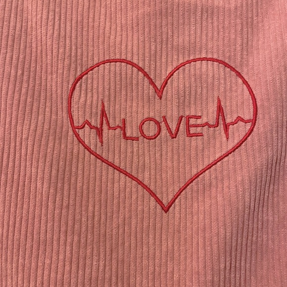 NWOT 1XL Pink LOVE Embroidered Corduroy Shortalls Overalls / Jumper 1X / 14 💗 - Picture 4 of 6